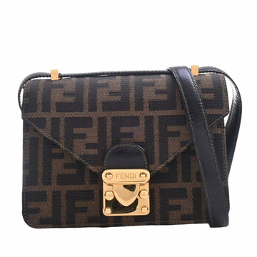 FENDI Canvas Zucca Pattern Shoulder Bag Brown Women's