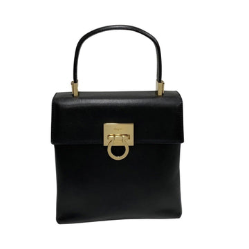 SALVATORE FERRAGAMO Gancini Hardware Leather Handbag Mini Tote Bag Black