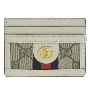 GUCCI Ophidia GG Supreme Leather Double G Card Case 523159 Beige White Ladies