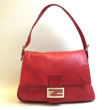 FENDI Mamma Bucket Shoulder Bag B + Rank Leather Red Canvas Ladies