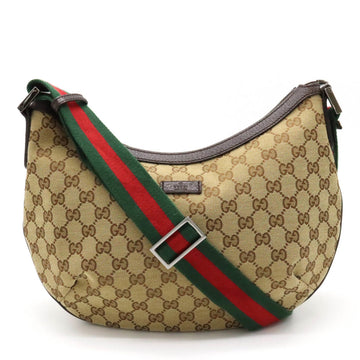 GUCCI GG Canvas Sherry Line Shoulder Bag Leather Khaki Beige Brown Dark Green Red 181092