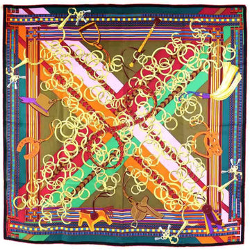 HERMES scarf Carre 90 BRIDES ET GRIS-GRIS horse bridle and charm silk multicolor unisex r9599f