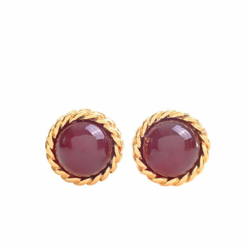 CHANEL Gripore Colored Stone Earrings Gold Red Ladies