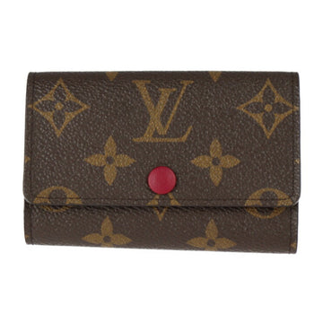 LOUIS VUITTON Multicle 6 Key Case M60701 Monogram Canvas Brown Fuchsia Gold Hardware Rows