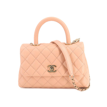 CHANEL Coco Handle Matelasse 2way Hand Shoulder Bag Caviar Skin Leather Pink A92990