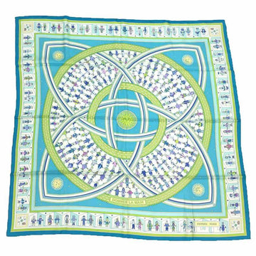 HERMES Carre 90 Scarf Muffler DONNER LA MAIN Reaching Out Blue x Green 100% Silk