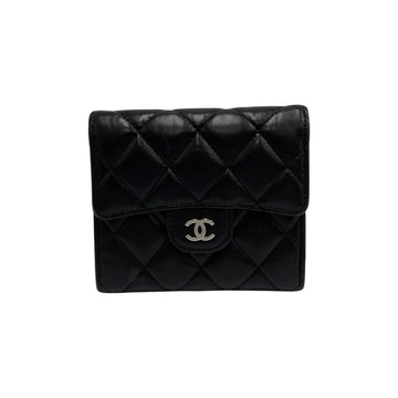 CHANEL Matelasse Lambskin Leather Coco Mark Bifold Wallet Black