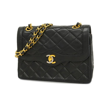 CHANEL Shoulder Bag Matelasse Paris Limited W Flap Chain Lambskin Black Gold Hardware Women's