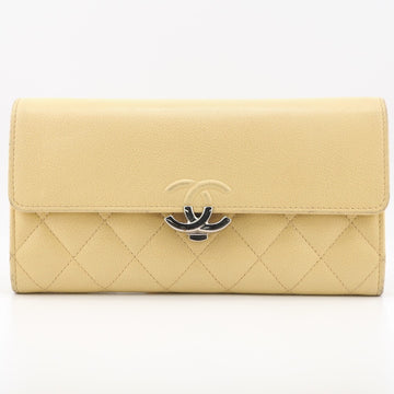 CHANEL/ Matelasse Flap Wallet Double Coco Long Yellow Ladies