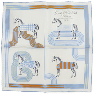 HERMES Carre 45 Cavroche Garde Robe Pop Detail Silk White/Blue Women's Scarf