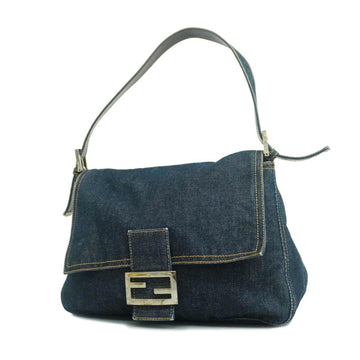 FENDI Handbag Mamma Bucket Denim Blue Silver Hardware Ladies