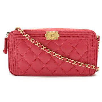 Chanel Boy Matelasse Coco Mark Chain Shoulder Clutch Bag Leather Pink A84069