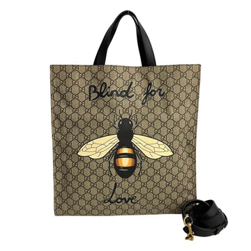 GUCCI GG Monogram Animalier Bee Leather 2way Tote Bag Handbag Shoulder Stowable Black 26170