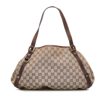 GUCCI GG Canvas Abbey Handbag Tote Bag 130736 Beige Brown Leather Ladies