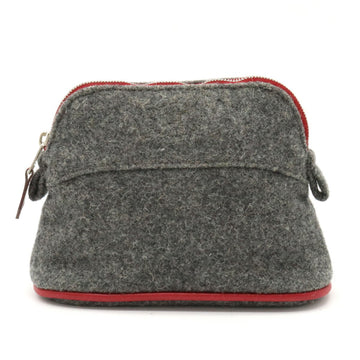 HERMES Bolide Pouch Wool Leather Gray Red