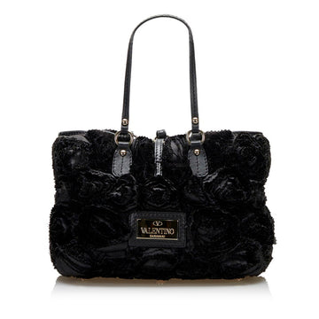 VALENTINO flower handbag black polyester leather ladies