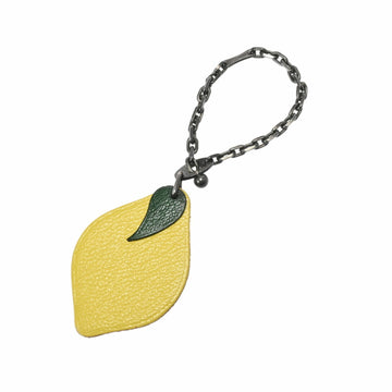 HERMES Lemon Motif Yellow Unisex Chevre Keychain