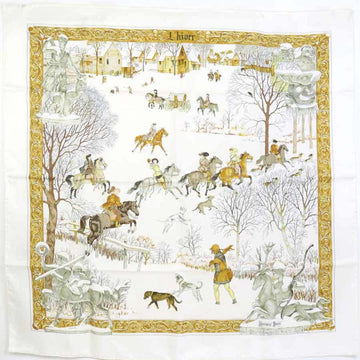 HERMES Scarf Carre 90 L'hiver Silk Ivory Women's