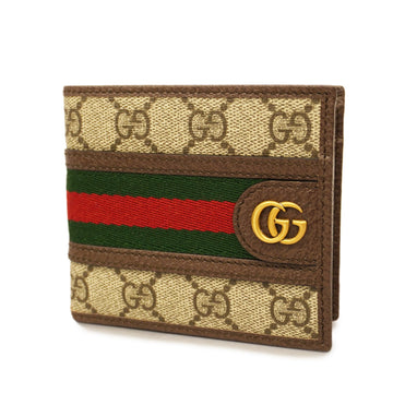 GUCCIAuth  GG Supreme Bifold Wallet Ophidia Gold Hardware Beige,Brown