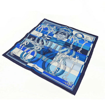 HERMES Muffler/Scarf KARE 45 100% Silk DELLA CAVALLERIA MARINE COBALT BLANC Blue BLUE Cobalt Ladies'