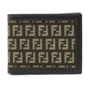 FENDI Zucchino pattern bifold wallet canvas leather dark brown beige 7M0001