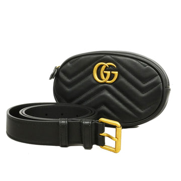 Gucci Waist Bag GG Marmont 476434 Leather Black Gold metal