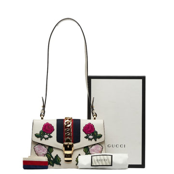 GUCCI Sherry Line Sylvie Small Ribbon Flower Shoulder Bag 421882 White Leather Ladies