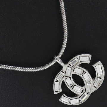CHANEL Coco Mark Metal x Rhinestone Silver 01P Women's Necklace