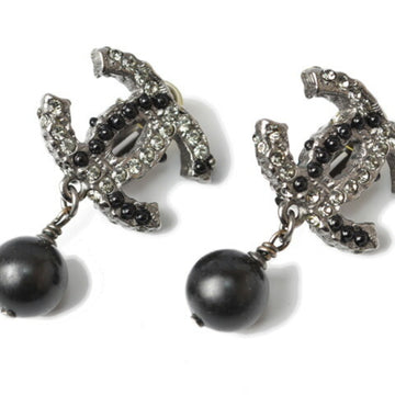 CHANEL earrings accessories  here mark CC rhinestone pearl gunmetal black