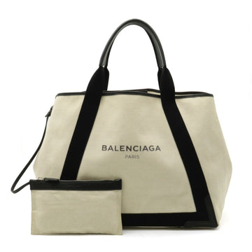 BALENCIAGA Navy Hippo M Tote Bag Shoulder Canvas Leather Ivory Black Product 339936