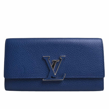 LOUIS VUITTON Taurillon Portefeuille Capucines Bifold Long Wallet M41970 Blue Ladies