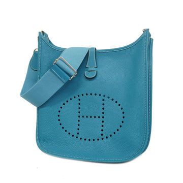 HERMES Shoulder Bag Evelyn 3PM L Engraved Taurillon Clemence Blue Jean Silver Hardware Ladies