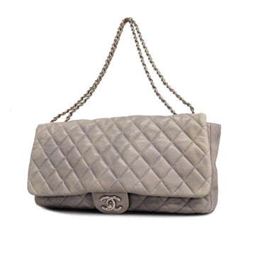 CHANEL Shoulder Bag Matelasse W Chain Lambskin Blue Gray Silver Hardware Women's