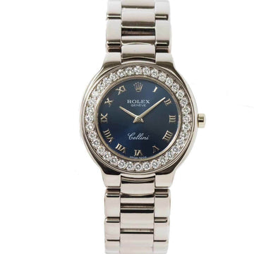 ROLEX Cellini 6661 Women's Watch Blue Dial Genuine Diamond Bezel K18WG Solid Gold Quartz