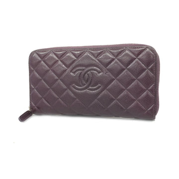 Chanel Matelasse Long Wallet Gold Metal Women's Caviar Leather Long Wallet