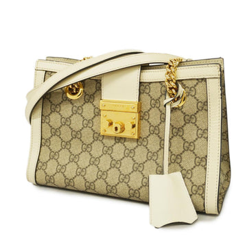 GUCCI Shoulder Bag GG Supreme Padlock 498156 Leather Ivory Beige Gold Hardware Women's