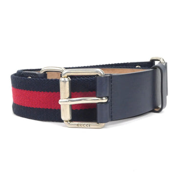 GUCCI Belt Leather/Canvas/Metal Navy/Red/Silver Men's 322047