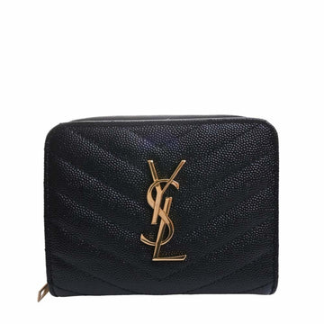 SAINT LAURENT Leather Cassandra Matelasse Round Bifold Wallet 668288 Black Ladies