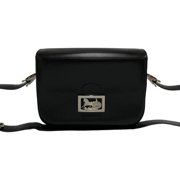 CELINE Vintage Logo Carriage Metal Horsebit Calf Leather Genuine Shoulder Bag Pochette Black