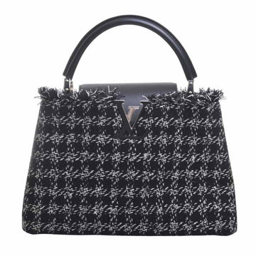 LOUIS VUITTON Tweed Leather Capucines MM Handbag Black