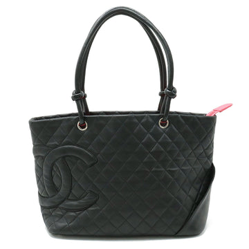 CHANEL Cambon Line Coco Mark Large Tote Shoulder Bag Soft Calf Black A25169