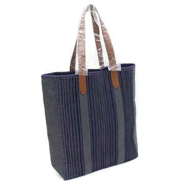 HERMES Tote Bag Calicut Blue Brown Leather L Engraved Made in 2008 Women's Shoulder