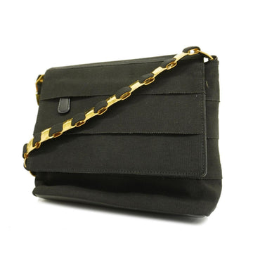 SALVATORE FERRAGAMO Shoulder Bag Vara Canvas Black Gold Hardware Women's