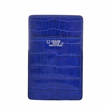 HERMES Crocodile Card Case Blue Ladies