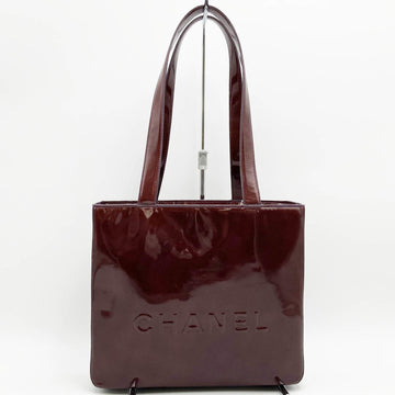 CHANEL tote bag logo shoulder Bordeaux patent leather ladies fashion USED