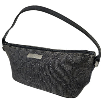 GUCCI 07198 Gray Black Pouch Handbag Back Canvas Leather Women Men Unisex