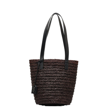 SAINT LAURENT Pannier Small Handbag Bucket 579518 Brown Black Raffia Women's