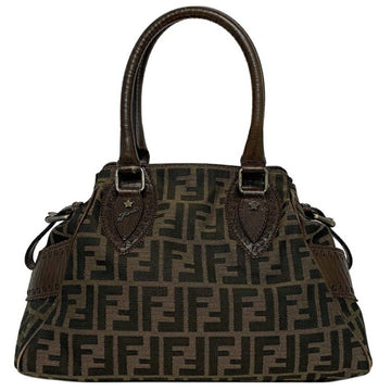 Fendy Handbag Etonico Bag Brown Khaki Zucca 8BN157 Mini Canvas Leather FENDI Lugard Tote FF Star Studs Ladies