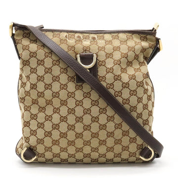 GUCCI GG Canvas Shoulder Bag Leather Beige Dark Brown 131326