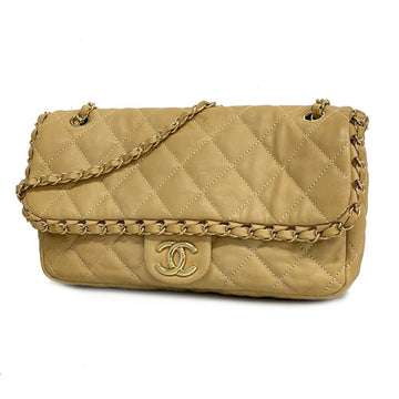 CHANEL Shoulder Bag Matelasse W Chain Lambskin Beige Ladies